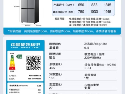 海尔（Haier）465升十字对开四开门电冰箱家用风冷无霜一级能效变频超薄BCD-465WGHTDE9S9家电国家补贴20%图2
