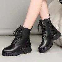 真软皮马丁靴女2023年新款冬靴子粗跟短靴加绒保暖棉靴厚底雪地靴