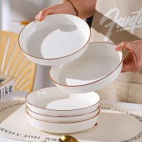 【深盘】2025新款加深浮雕盘子釉下彩时尚圆盘菜盘家用陶瓷不烫手