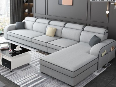 新款科技布沙发简约大小户型折叠L型贵妃客厅组合布艺沙发两用