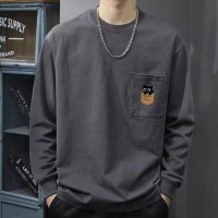 夏季新款长袖T恤男士美式复古潮牌圆领口袋宽松半袖休闲体恤上衣